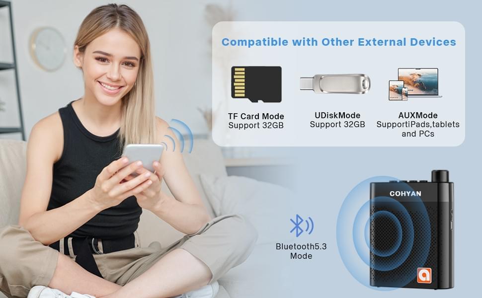 COHYAN K6 Bluetooth Voice Amplifier , Portable Megaphone Speakerwith Wired Headset Microphone 