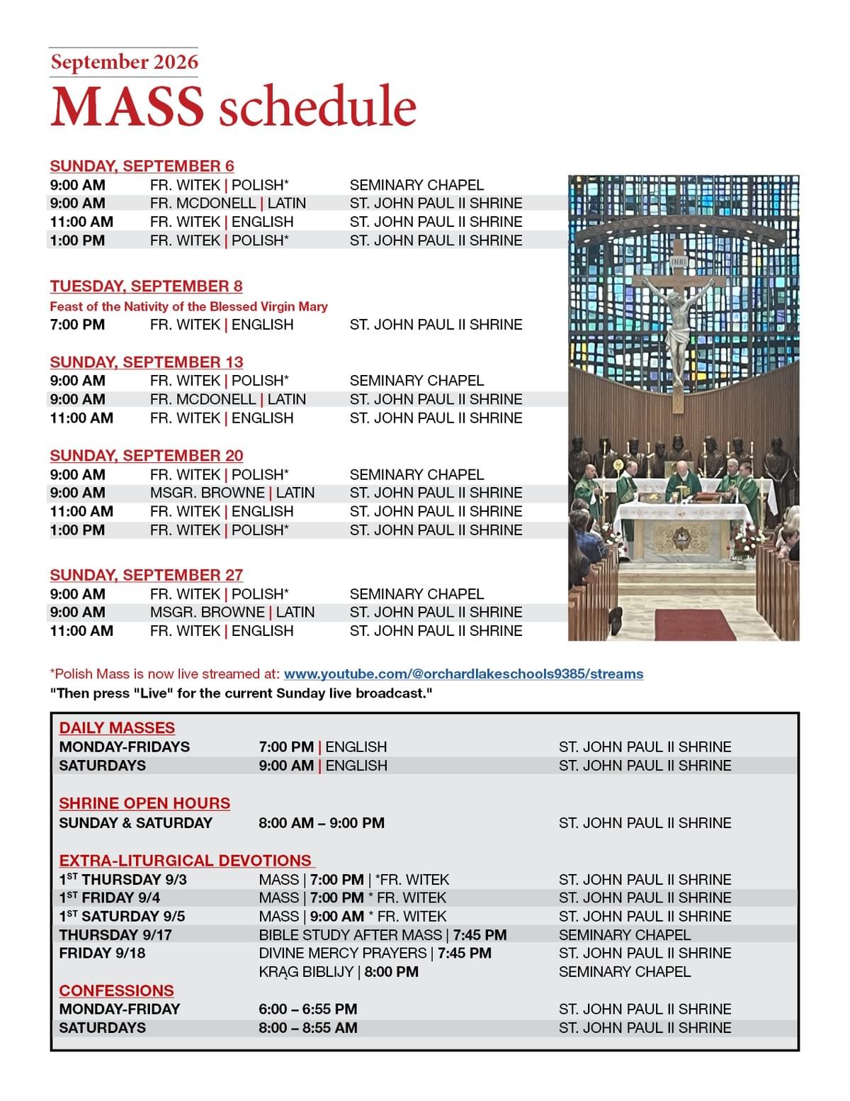 September 2025 - Mass Schedule