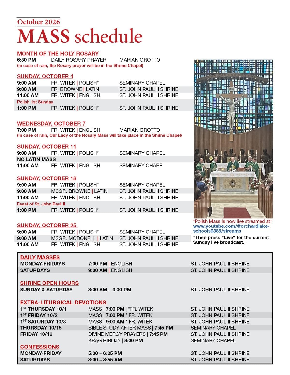 September 2025 - Mass Schedule