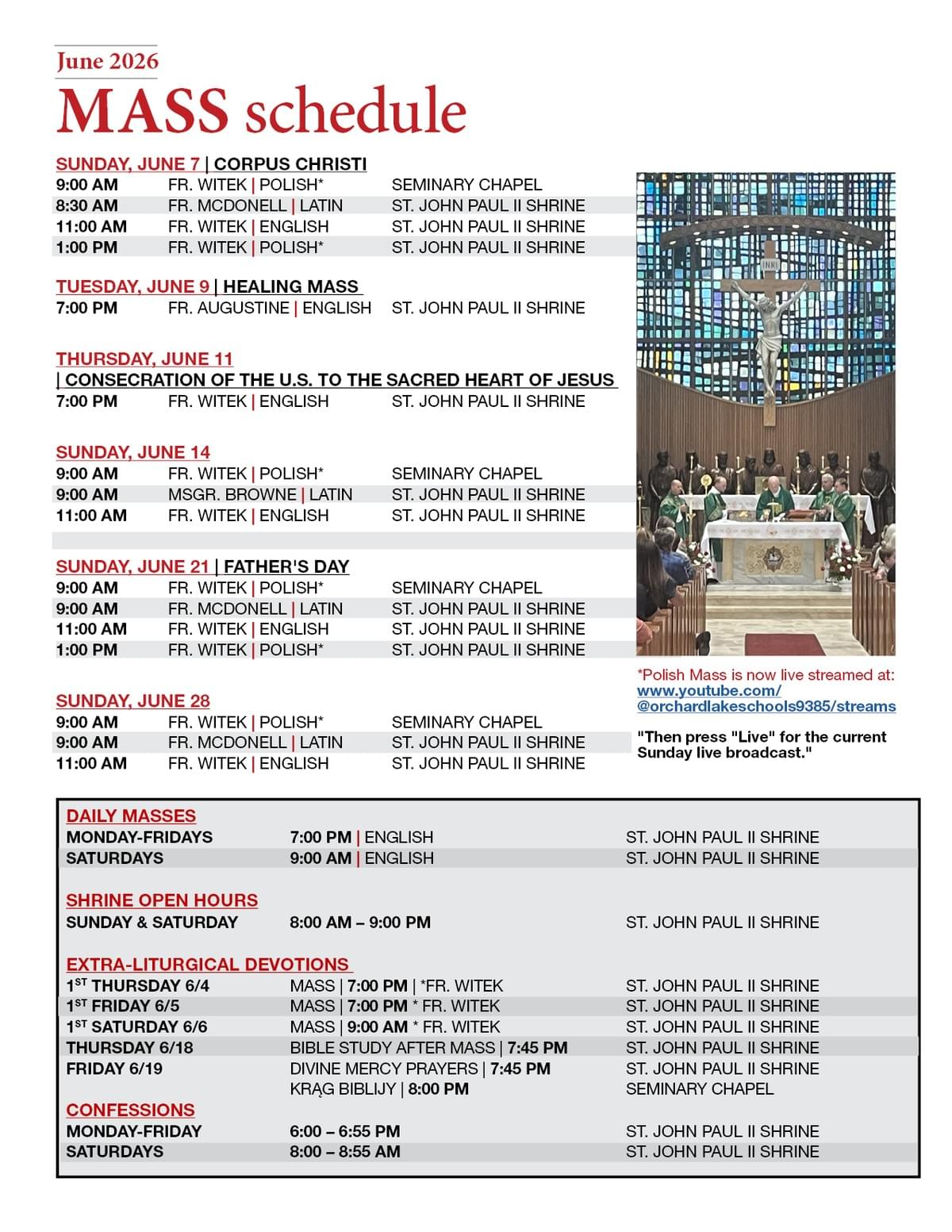 September 2025 - Mass Schedule