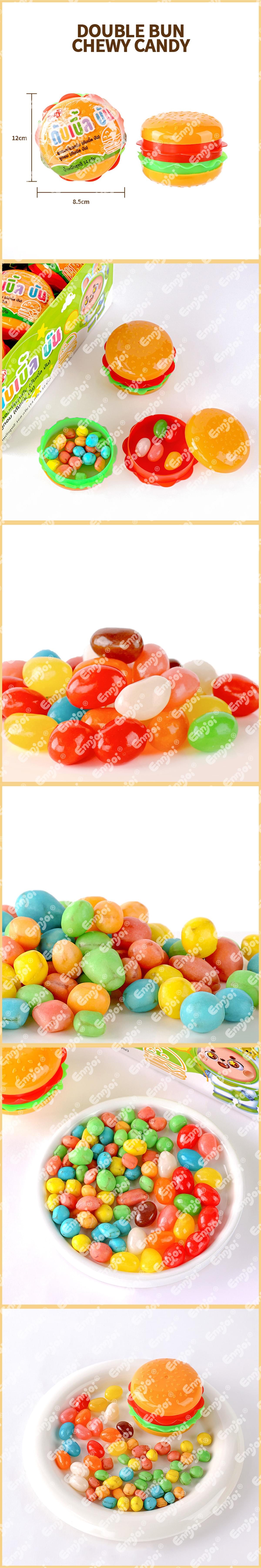 Double Bun Hamburger Shaped Container Filled Assorted Fruit Chewy Candy