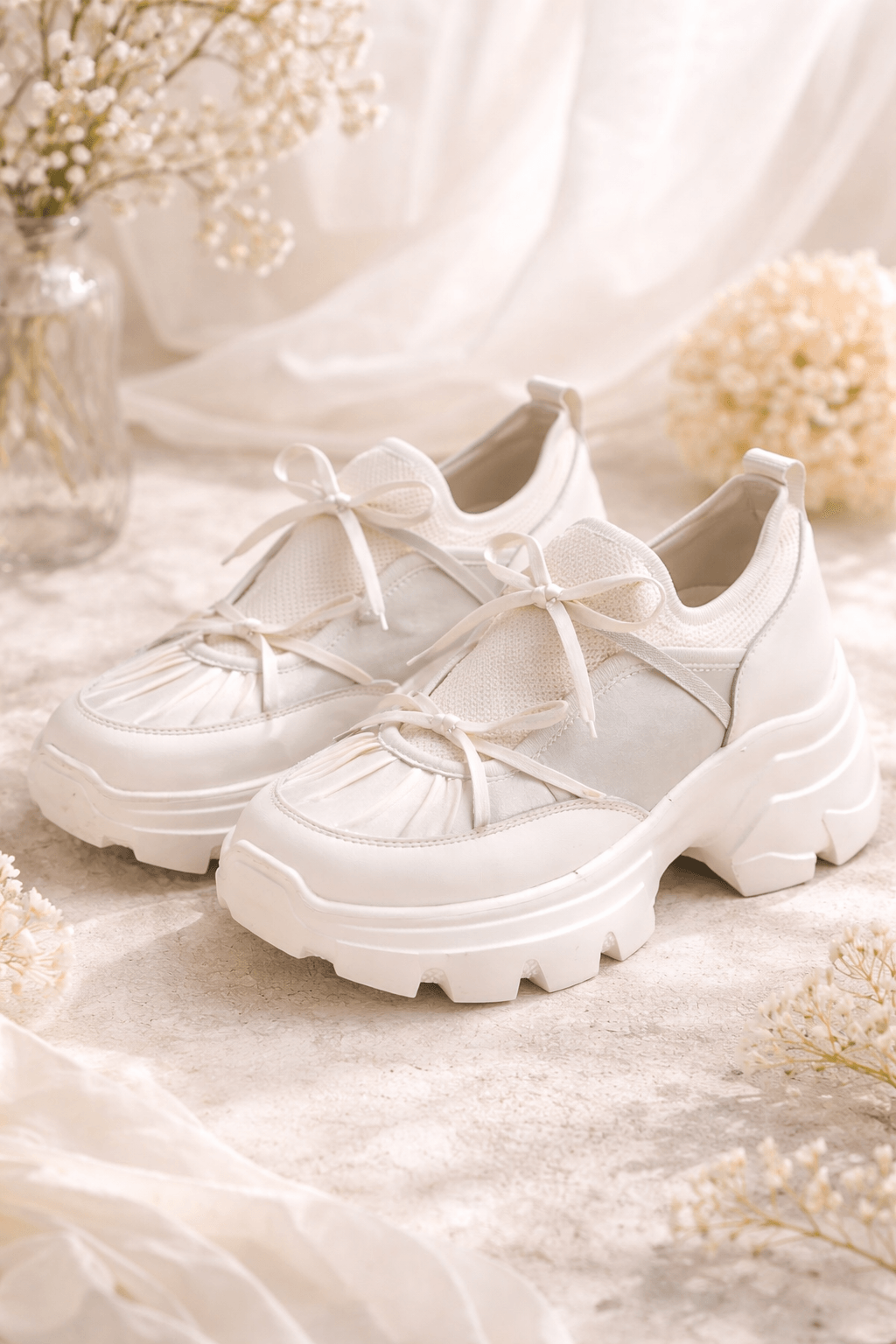 Hush Puppies 蝴蝶結厚底機能休閒鞋（奶油白）