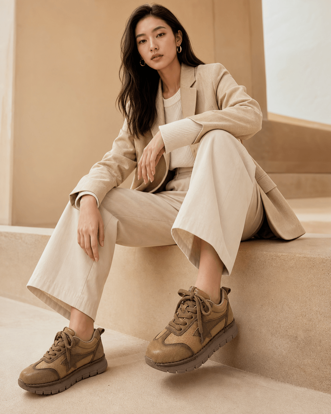 Hush Puppies 沙棕拼接厚底休閒鞋
