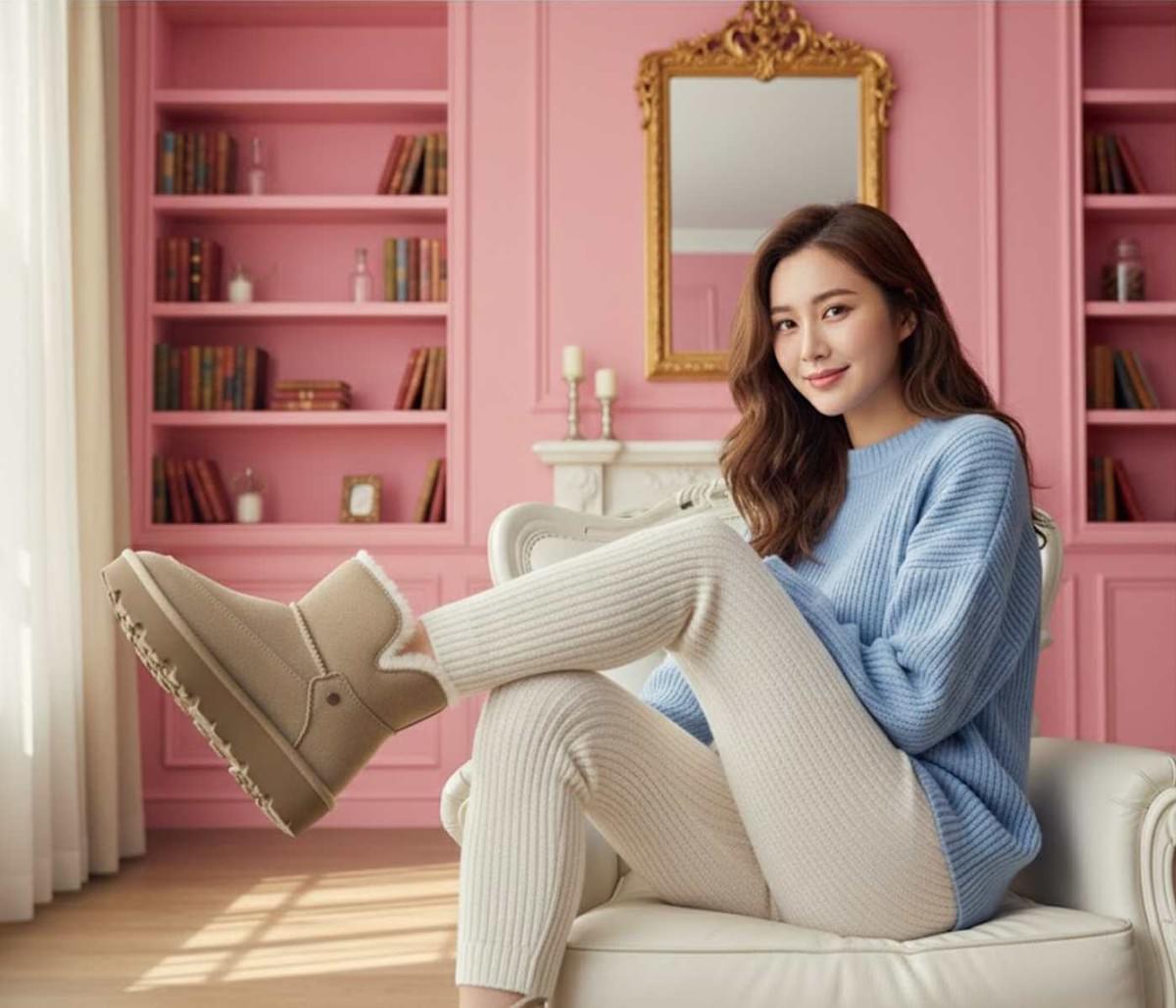 防潑水真皮雪靴