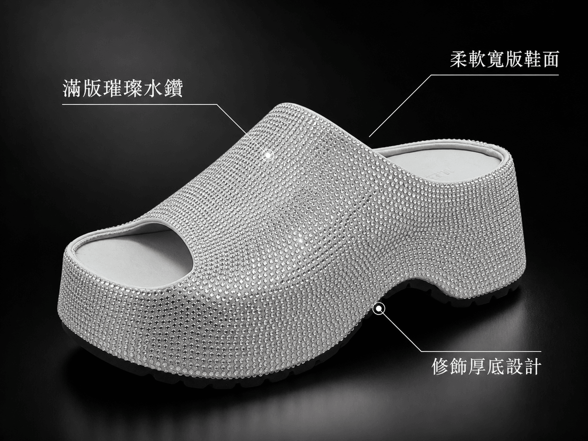 Hush Puppies 女款銀色水鑽厚底拖鞋