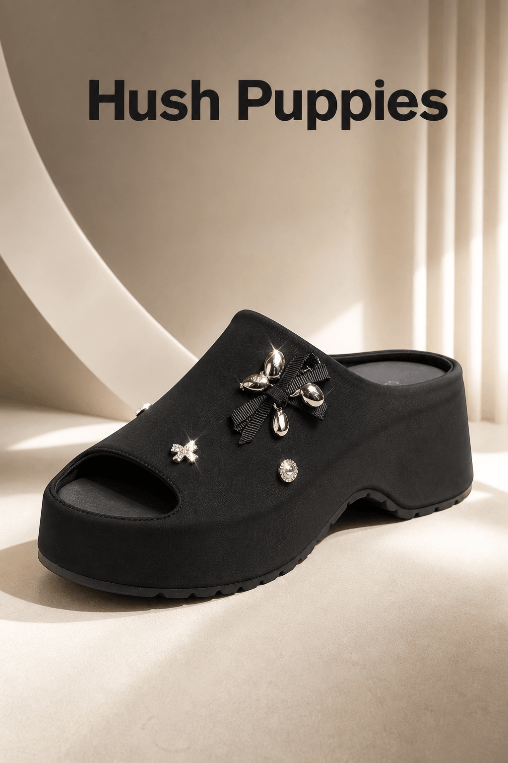 Hush Puppies 女款黑色晶鑽飾件厚底鞋