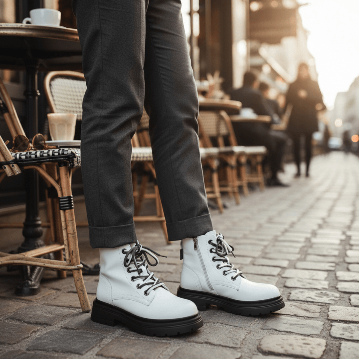 Hush Puppies 雙繩率性厚底真皮馬丁靴