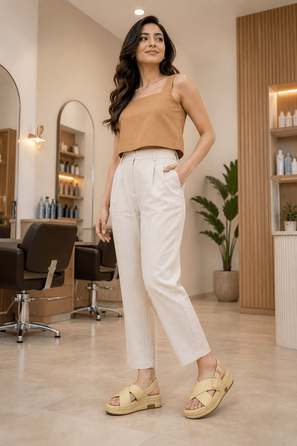 Hush Puppies 女款芥末黃交叉寬帶厚底涼鞋