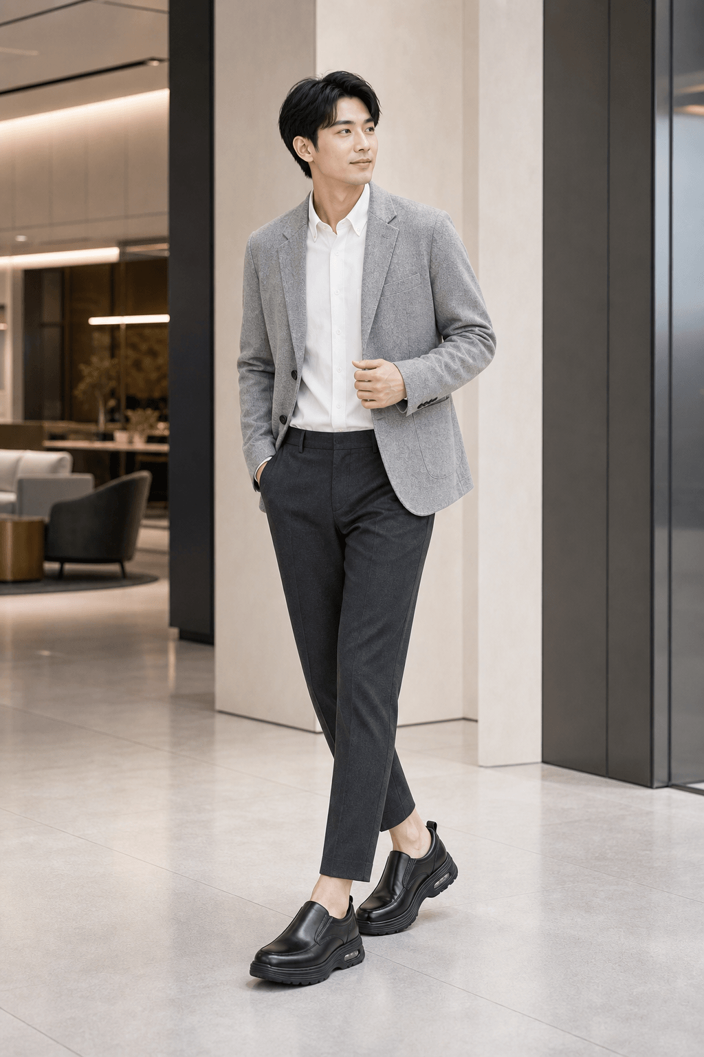 Hush Puppies 黑色皮革寬楦樂福鞋
