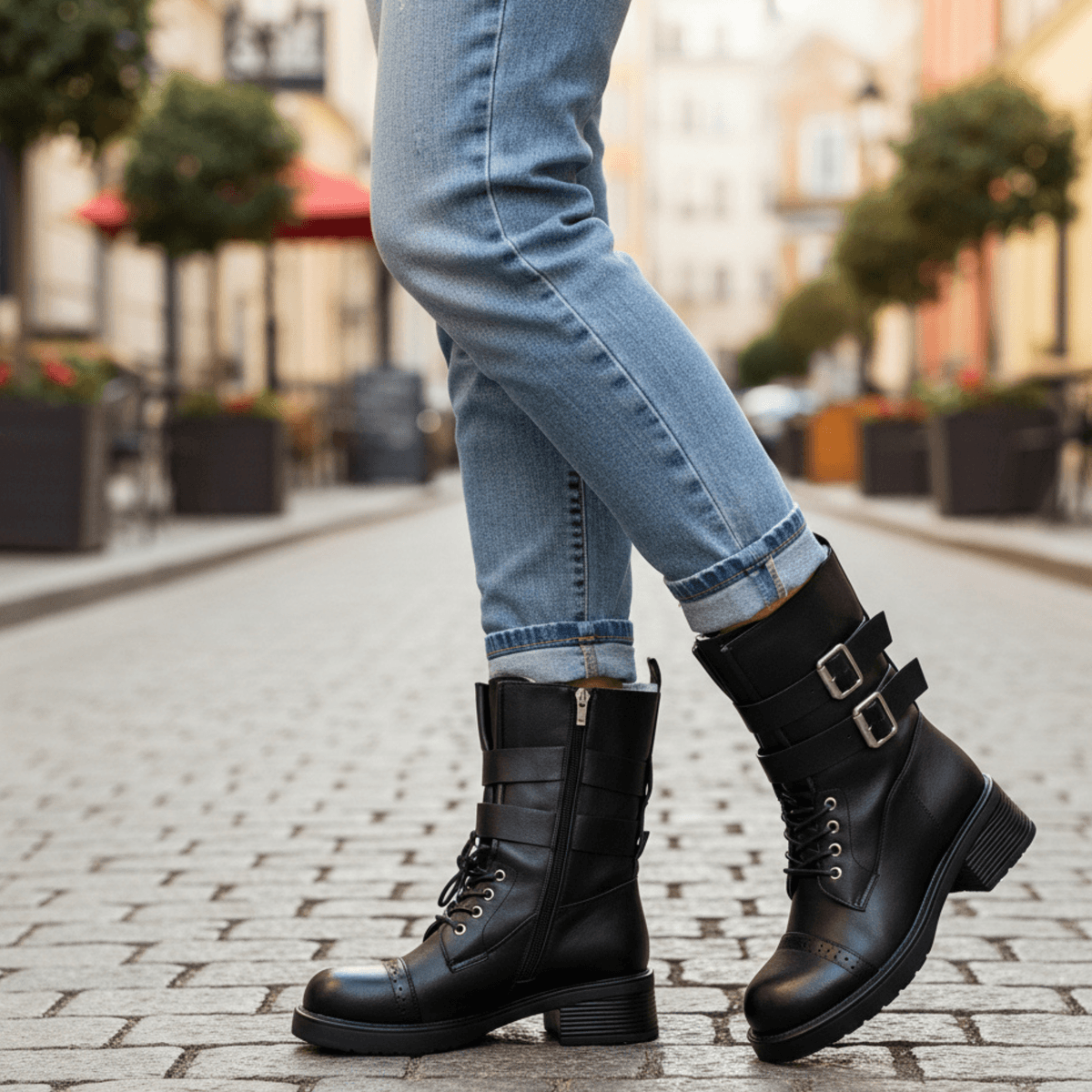 Hush Puppies 英倫復古雙釦牛津方頭中筒靴