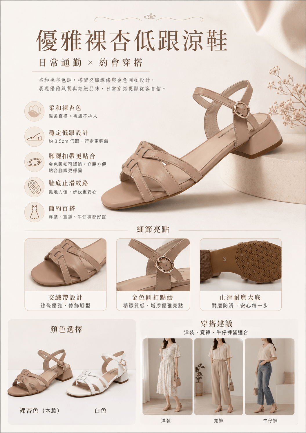 Hush Puppies 卡其多帶厚底休閒涼鞋