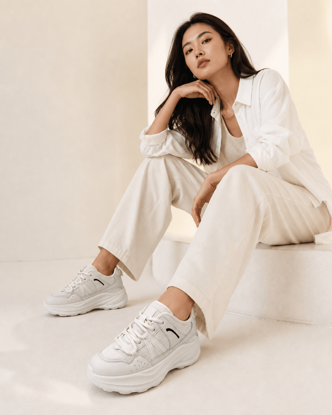 Hush Puppies 白色厚底老爹鞋