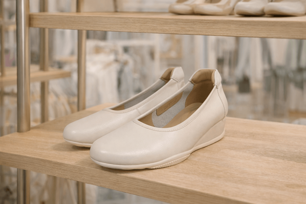 Hush Puppies 極簡輕量牛皮楔型鞋（米杏）