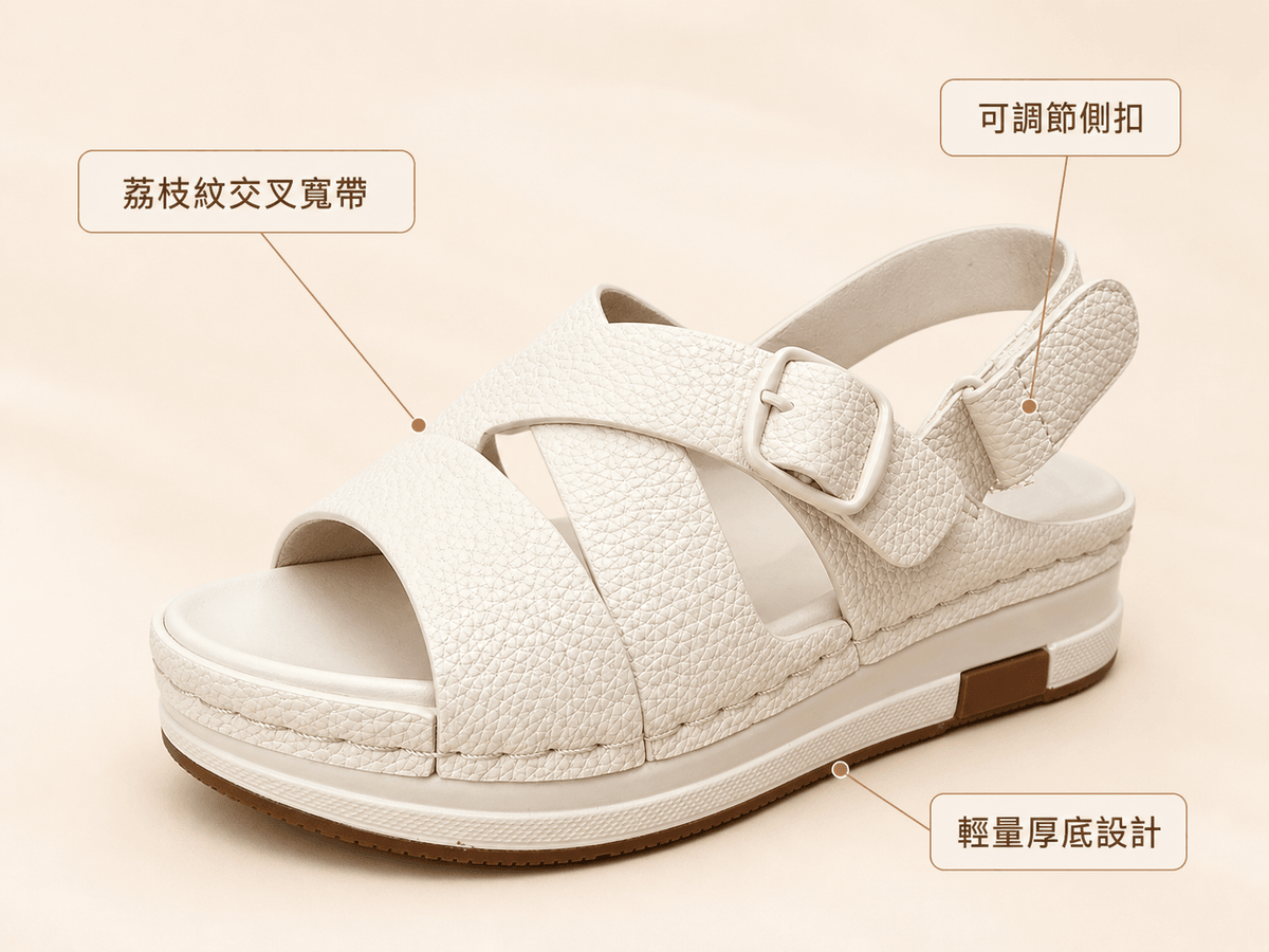 Hush Puppies 女款柔白交叉寬帶厚底涼鞋