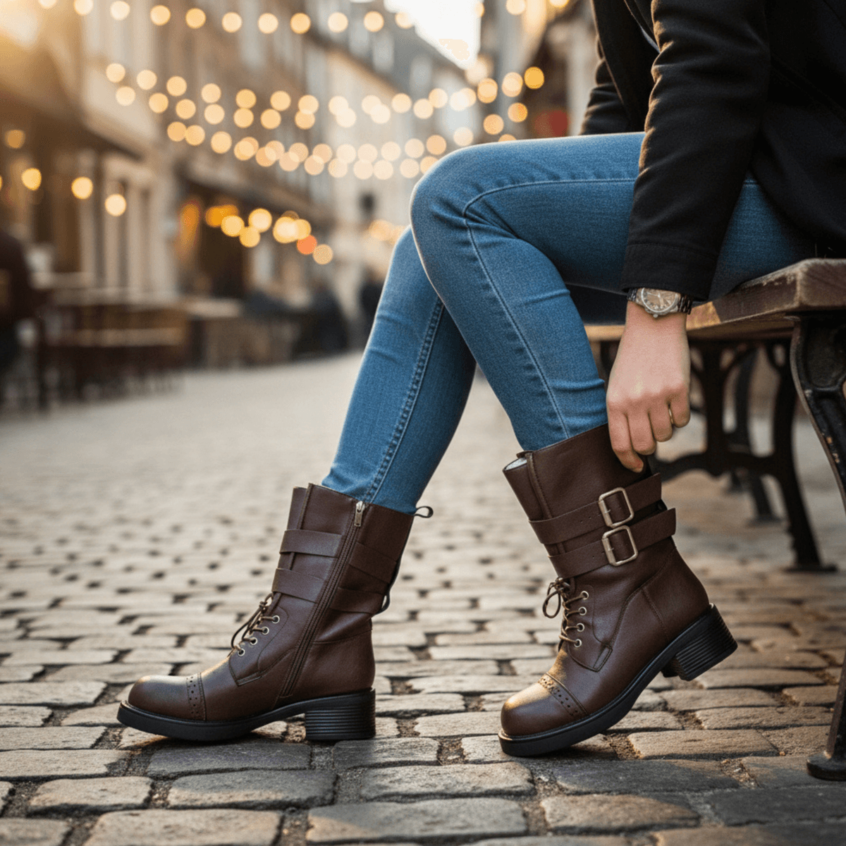 Hush Puppies 英倫復古雙釦牛津方頭中筒靴