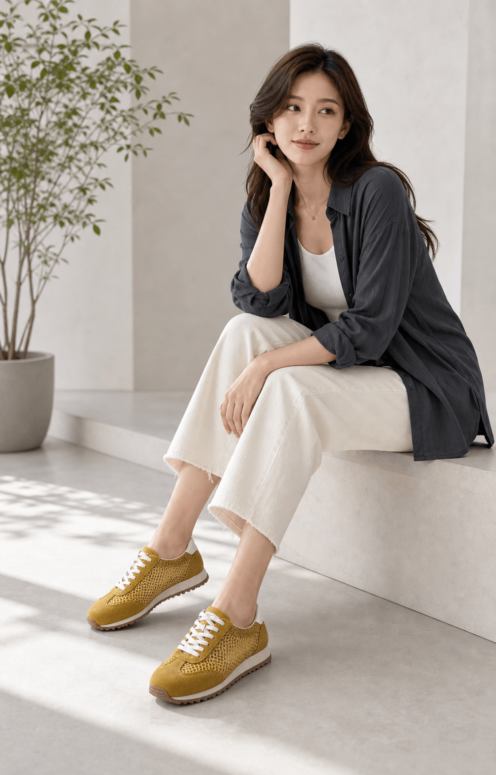 Hush Puppies 芥黃絨感復古休閒鞋