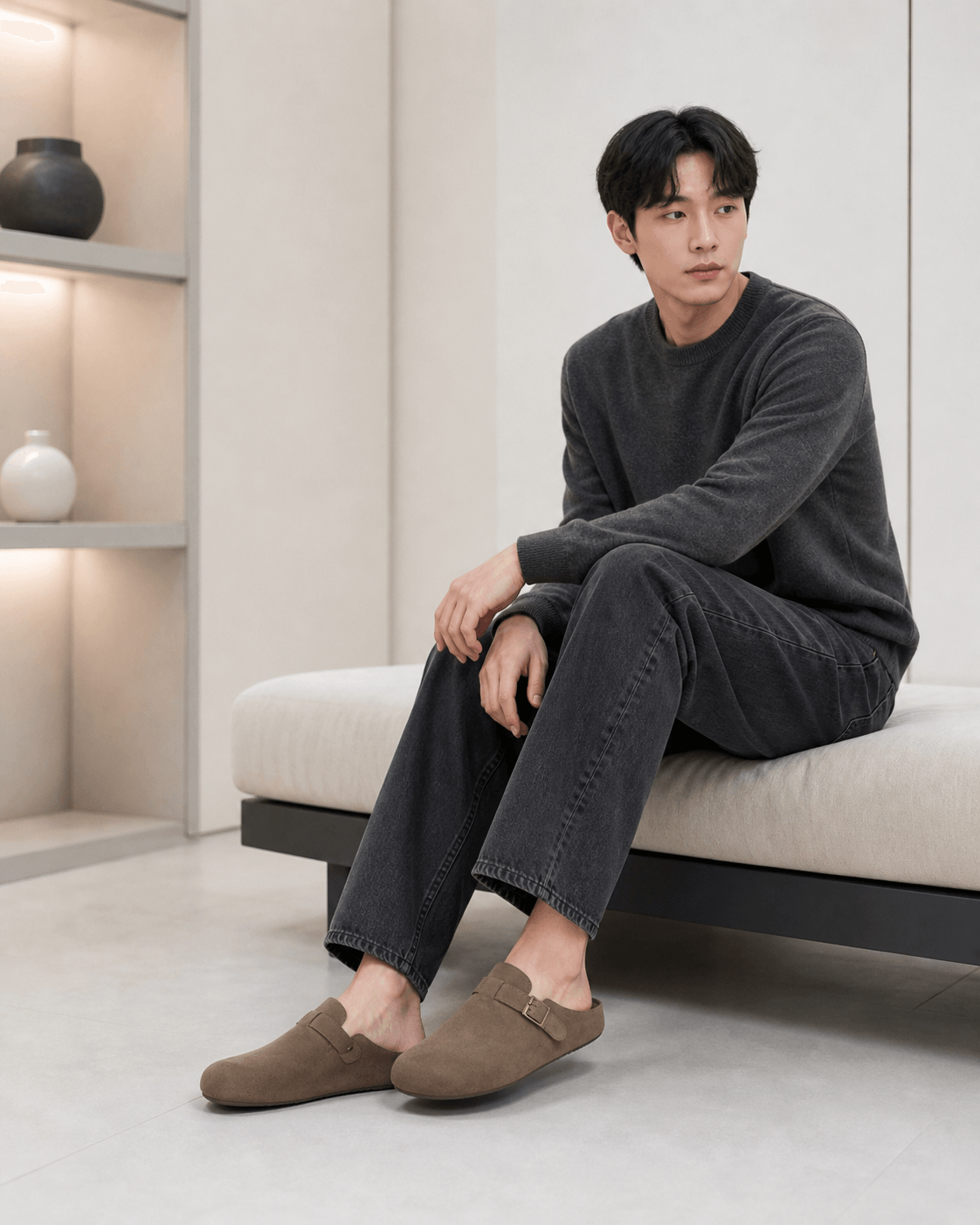 Hush Puppies 灰色絨感休閒懶人鞋