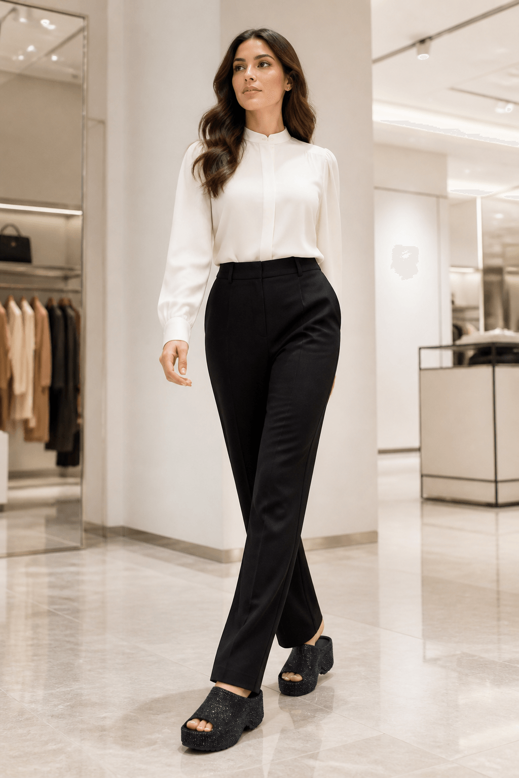 Hush Puppies 女款黑色水鑽厚底拖鞋