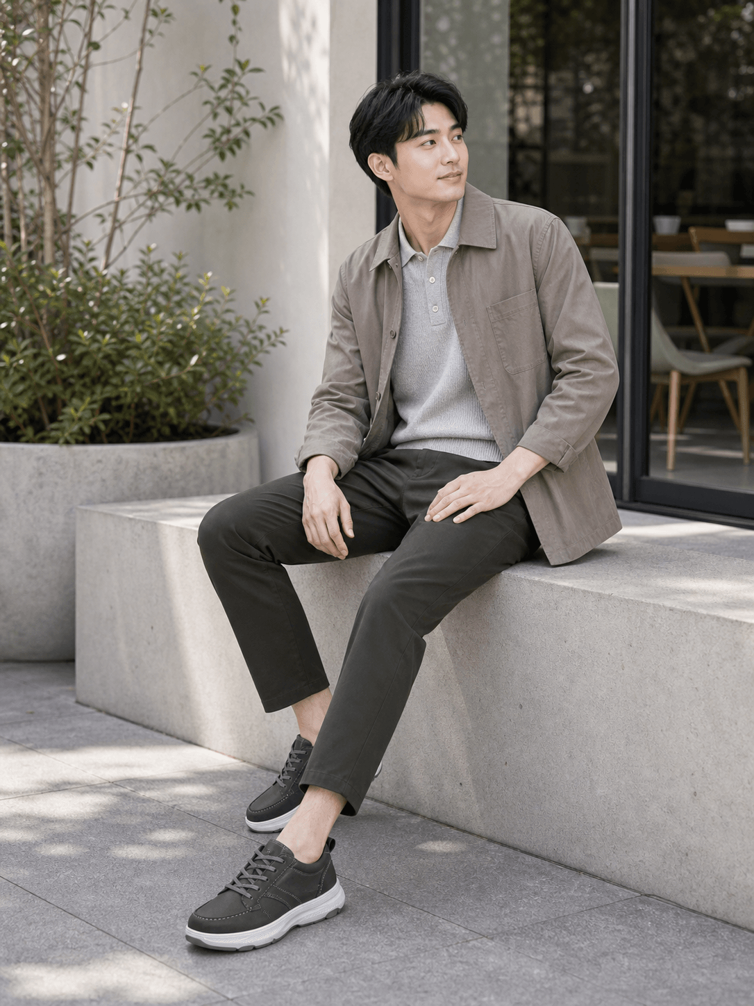 Hush Puppies 灰黑拼接厚底休閒鞋