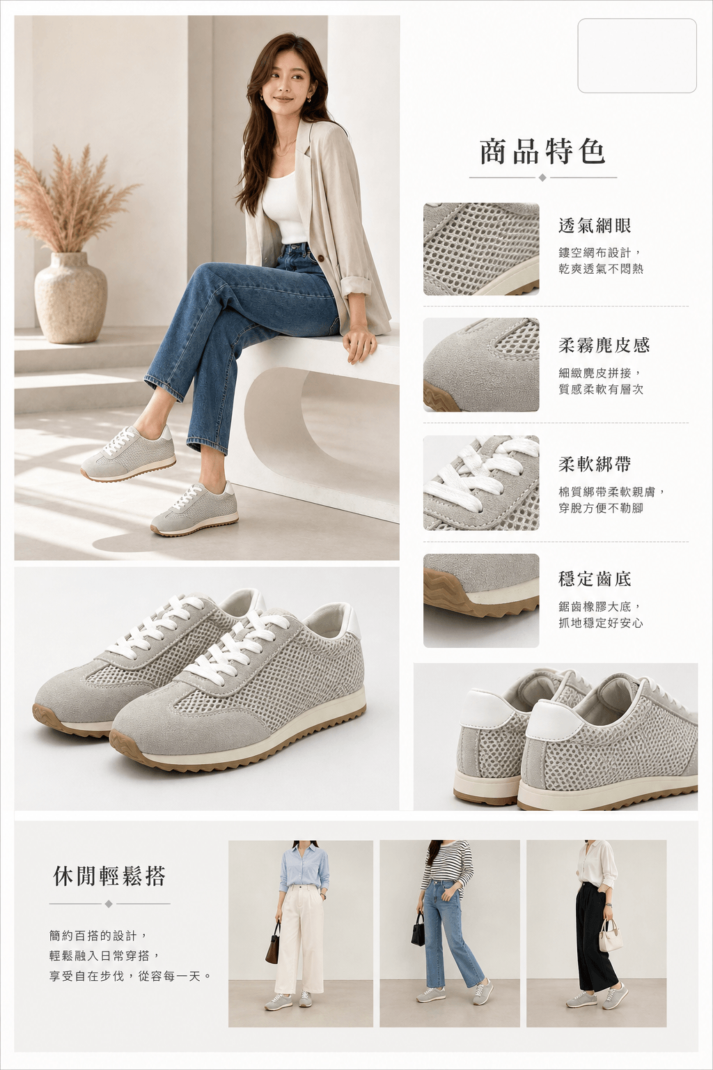 Hush Puppies 淺灰絨感復古休閒鞋