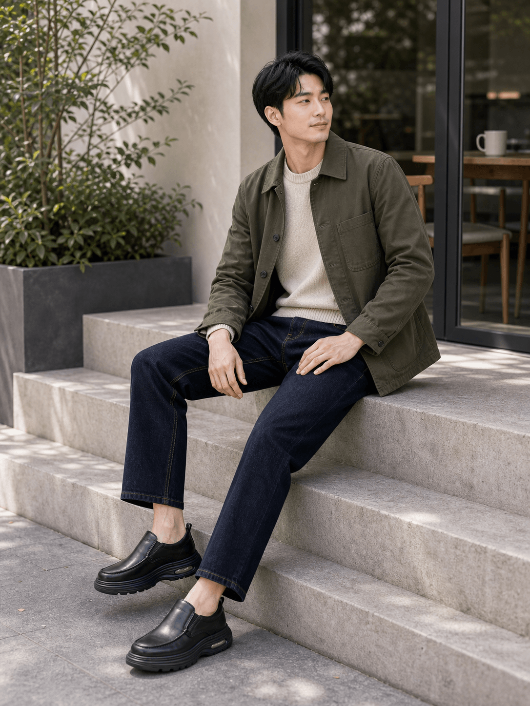 Hush Puppies 黑色皮革寬楦樂福鞋