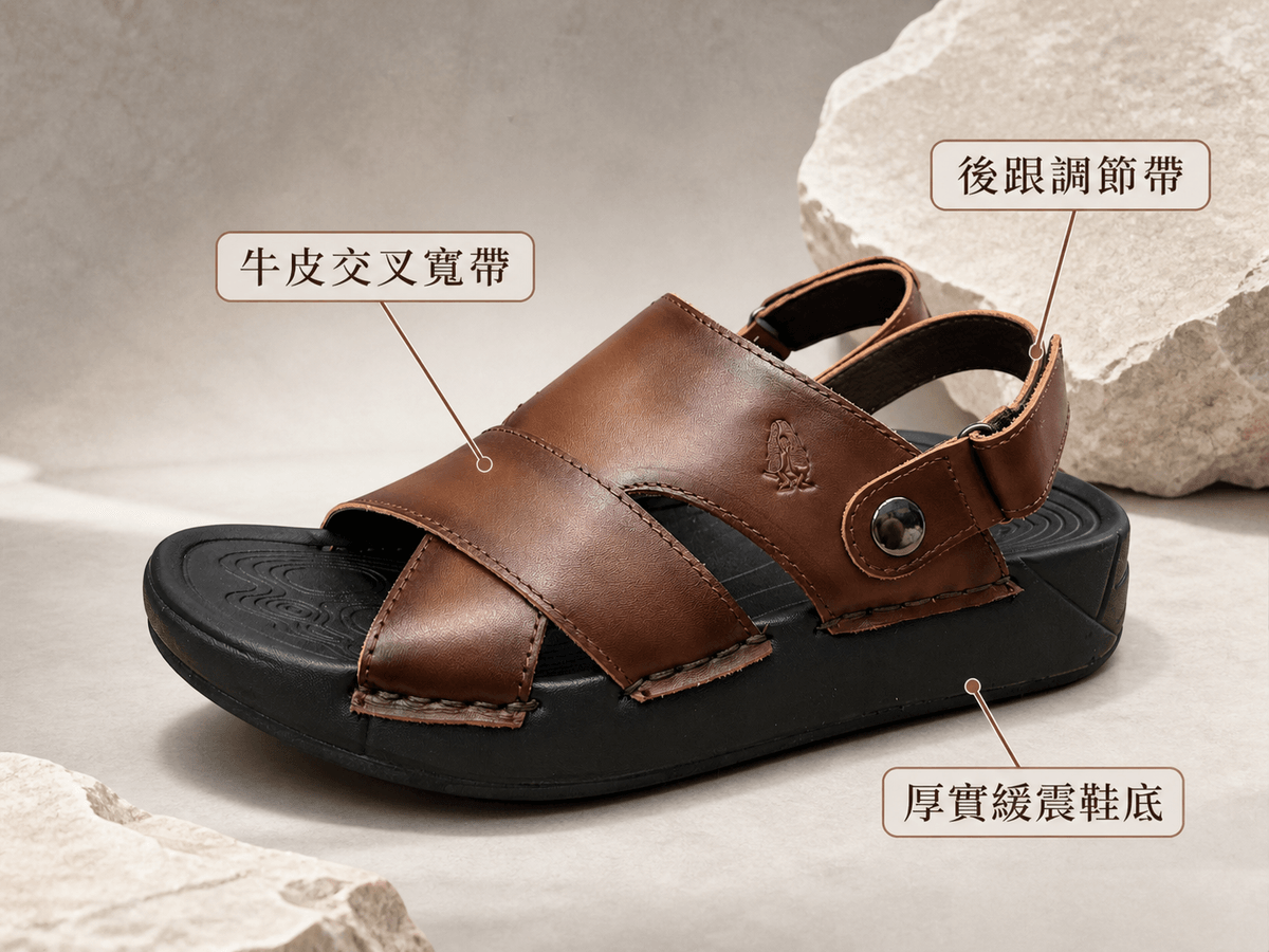 Hush Puppies 男款棕色牛皮後帶涼鞋