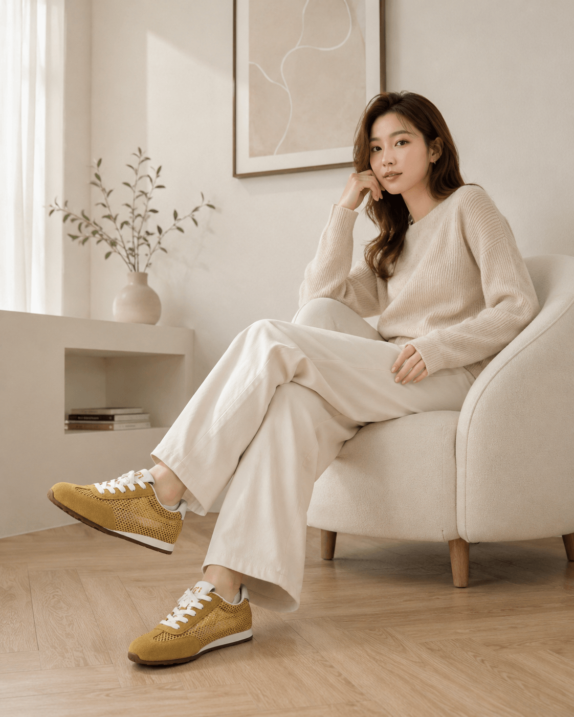 Hush Puppies 芥黃絨感復古休閒鞋