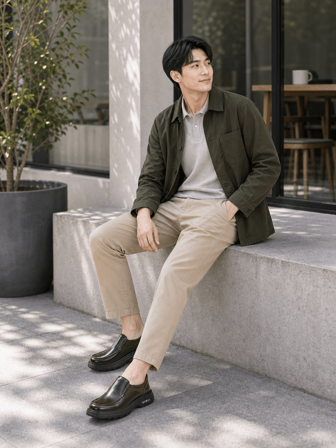 Hush Puppies 深棕皮革寬楦樂福鞋