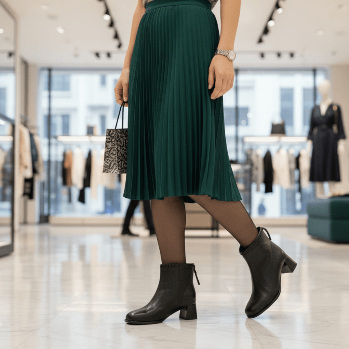 Hush Puppies 法式編織方頭羊皮粗跟短靴