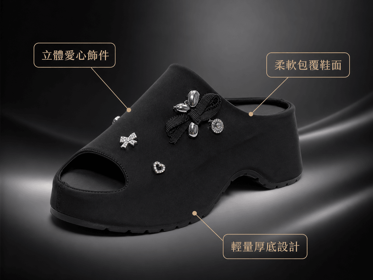 Hush Puppies 女款黑色晶鑽飾件厚底鞋
