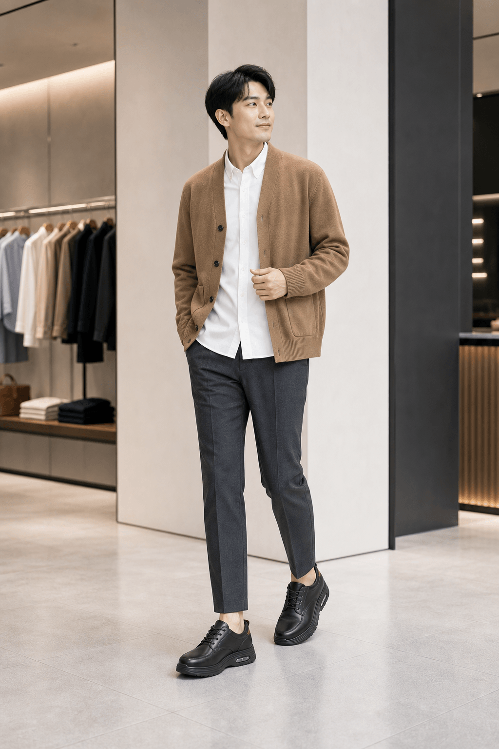 Hush Puppies 黑色皮革厚底紳士鞋