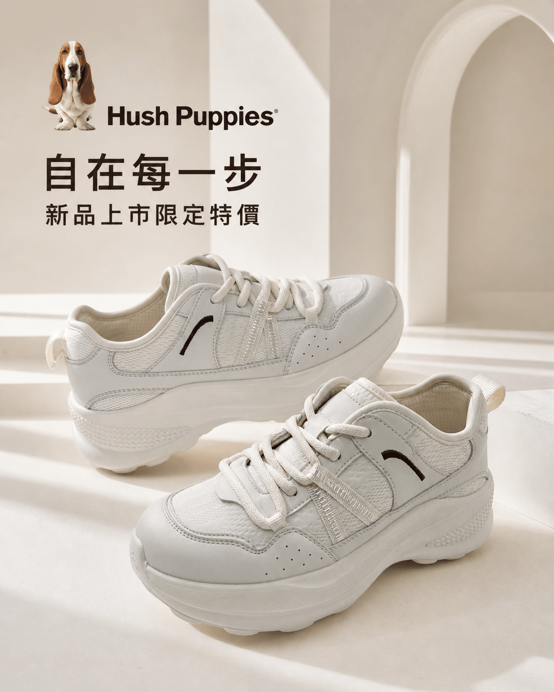 Hush Puppies 白色厚底老爹鞋