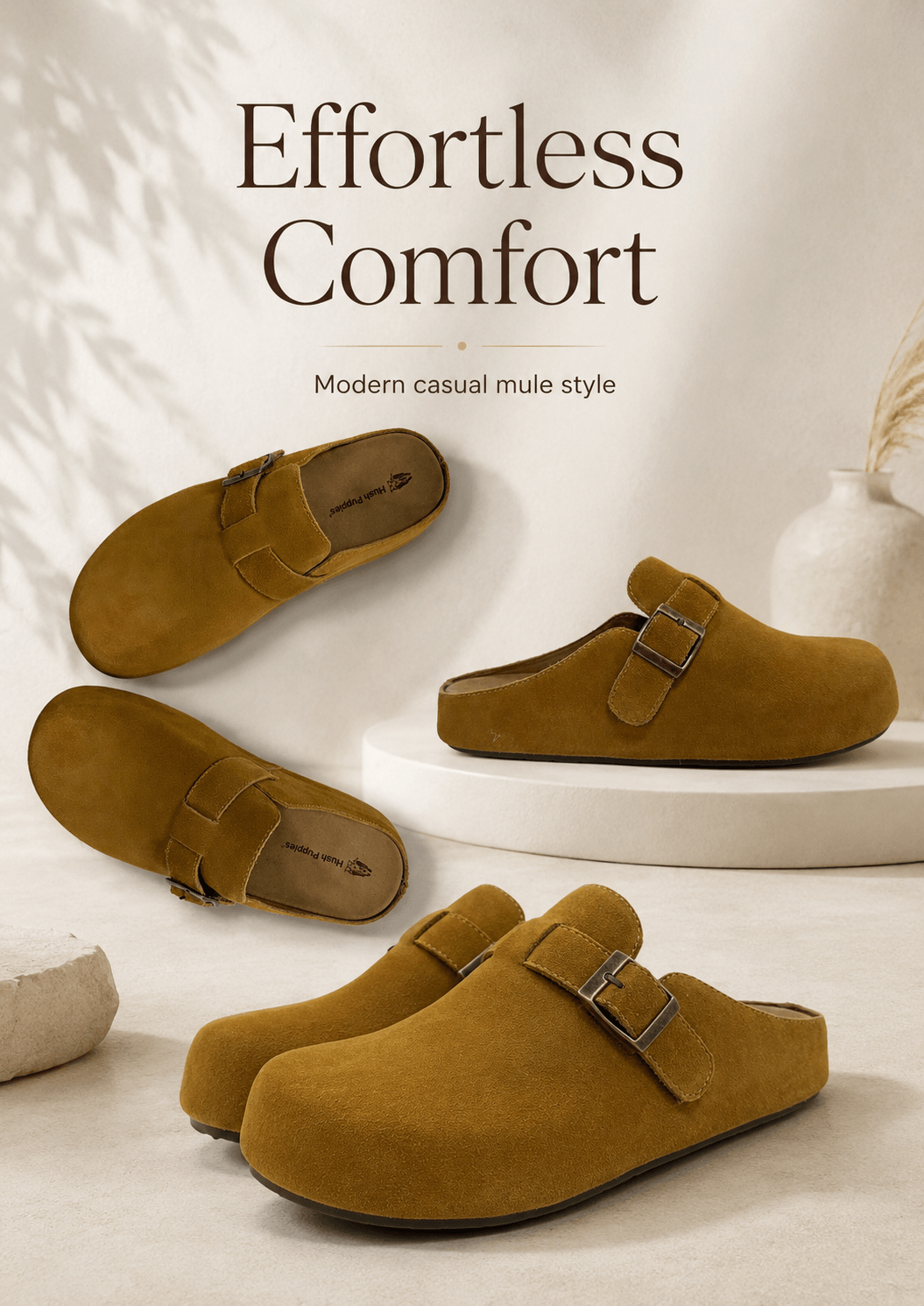 Hush Puppies 黃棕絨感休閒懶人鞋