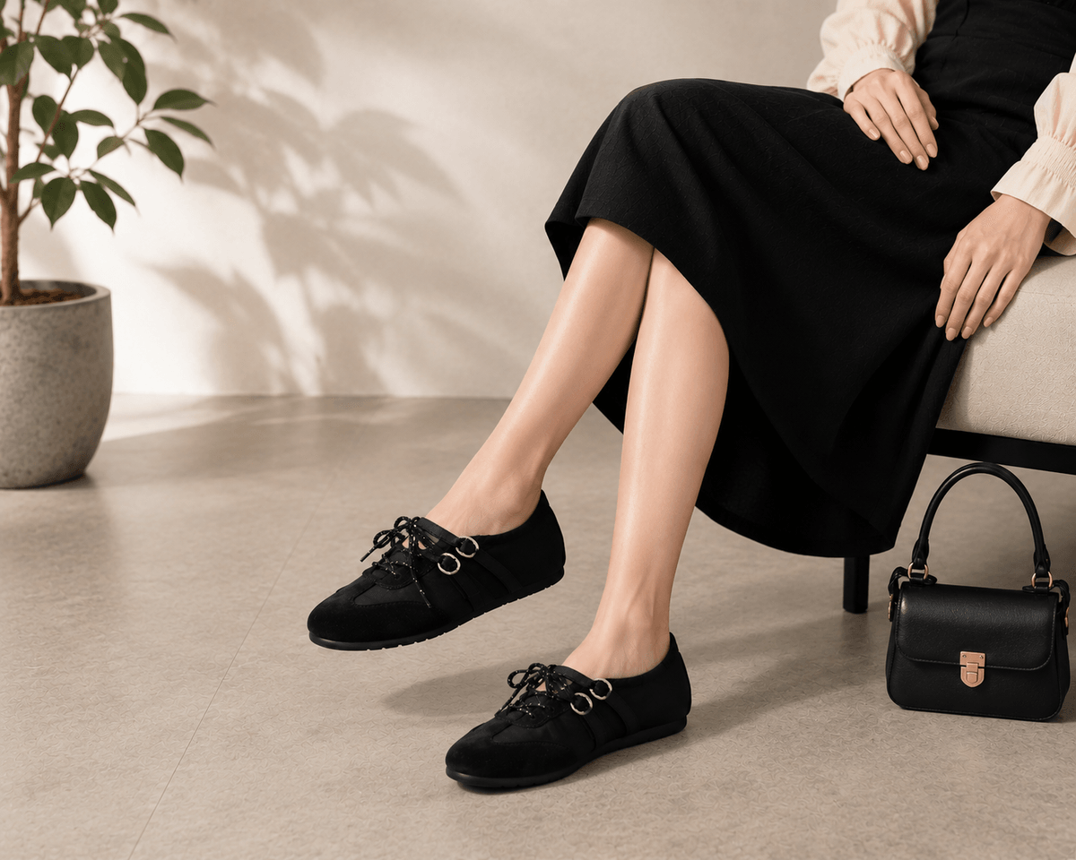 Hush Puppies 黑色花飾綁帶休閒鞋