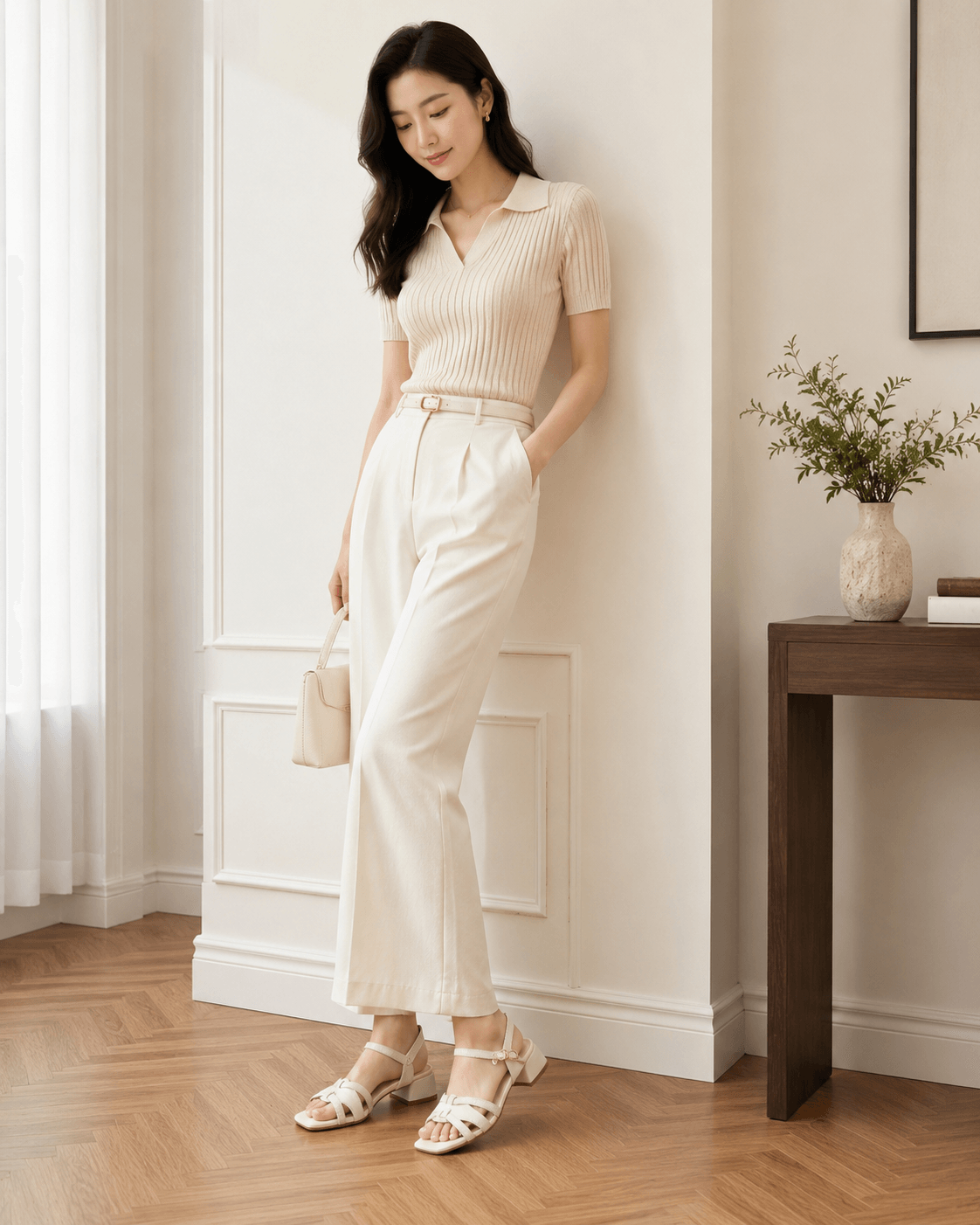 Hush Puppies 米白多帶厚底休閒涼鞋