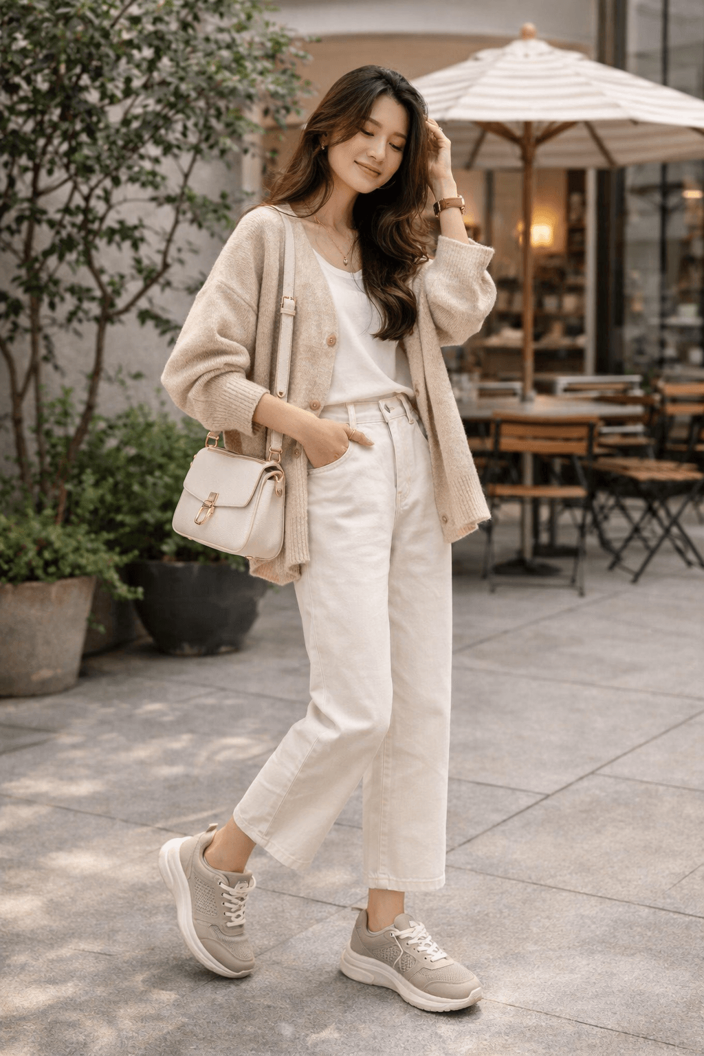 Hush Puppies 奶杏蝶影厚底休閒鞋