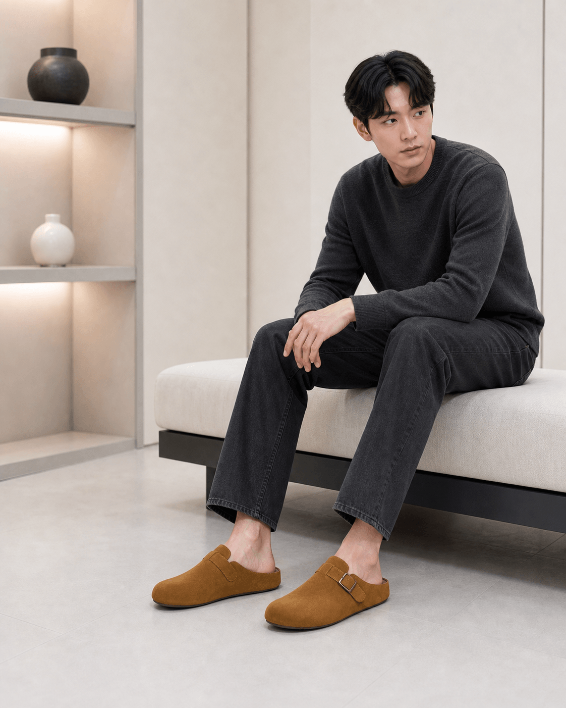 Hush Puppies 黃棕絨感休閒懶人鞋