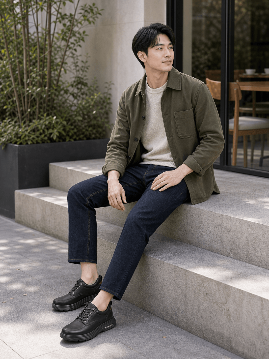 Hush Puppies 黑色皮革厚底紳士鞋
