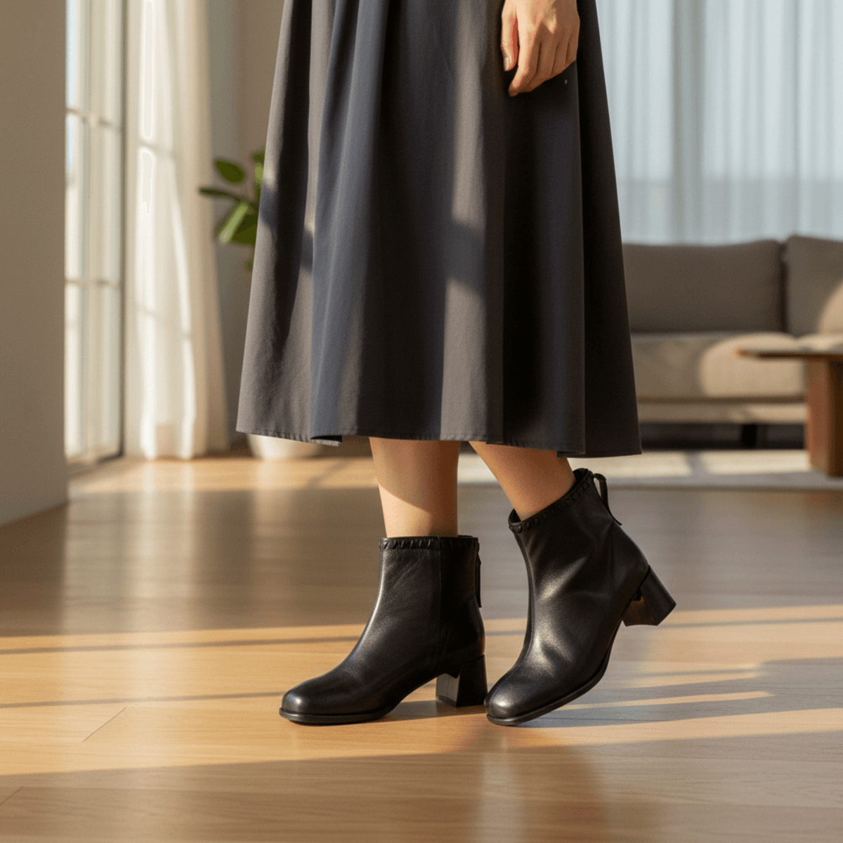 Hush Puppies 法式編織方頭羊皮粗跟短靴