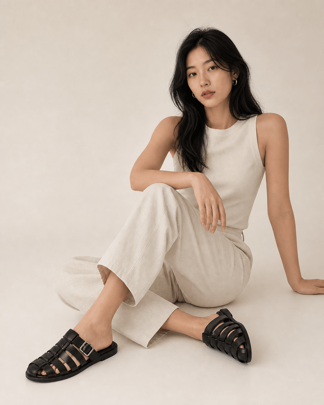 Hush Puppies 黑色編織包頭拖鞋