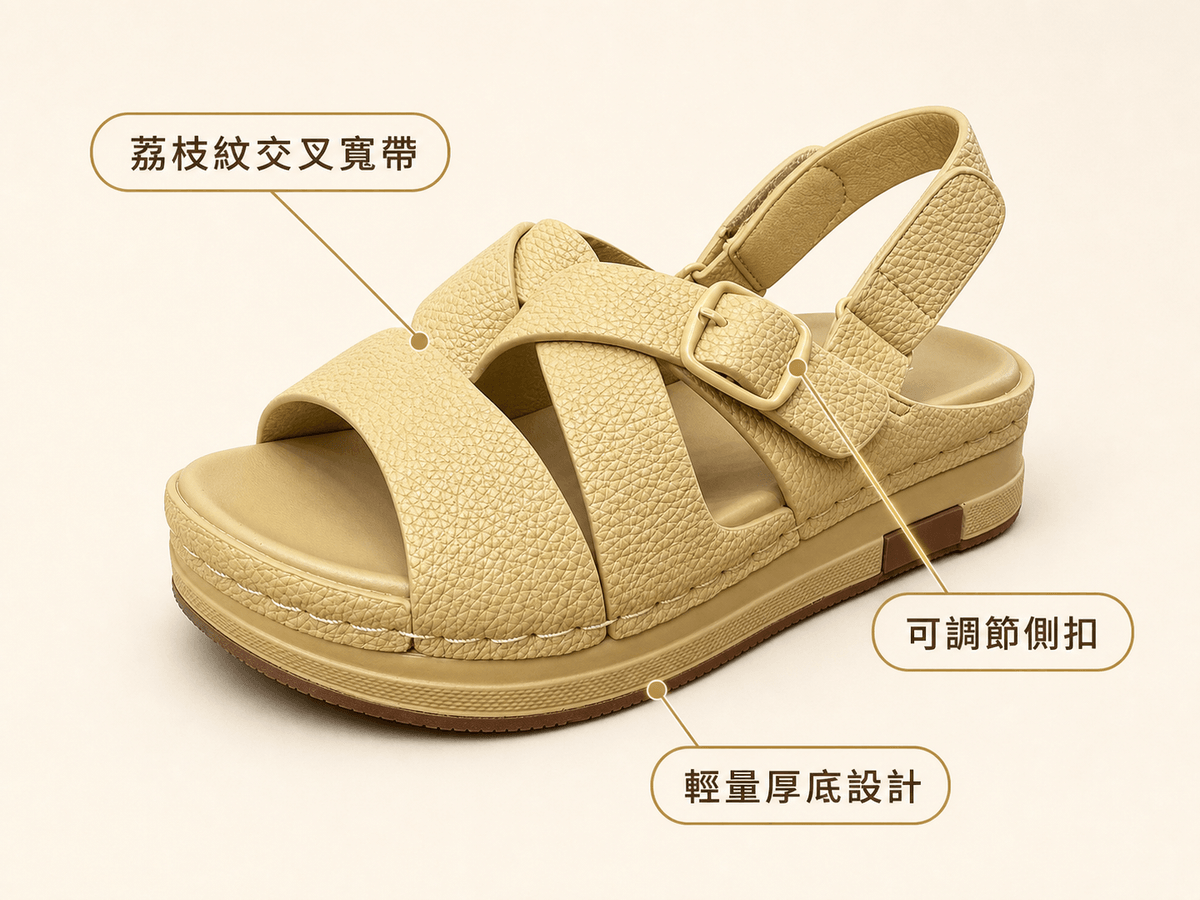 Hush Puppies 女款芥末黃交叉寬帶厚底涼鞋