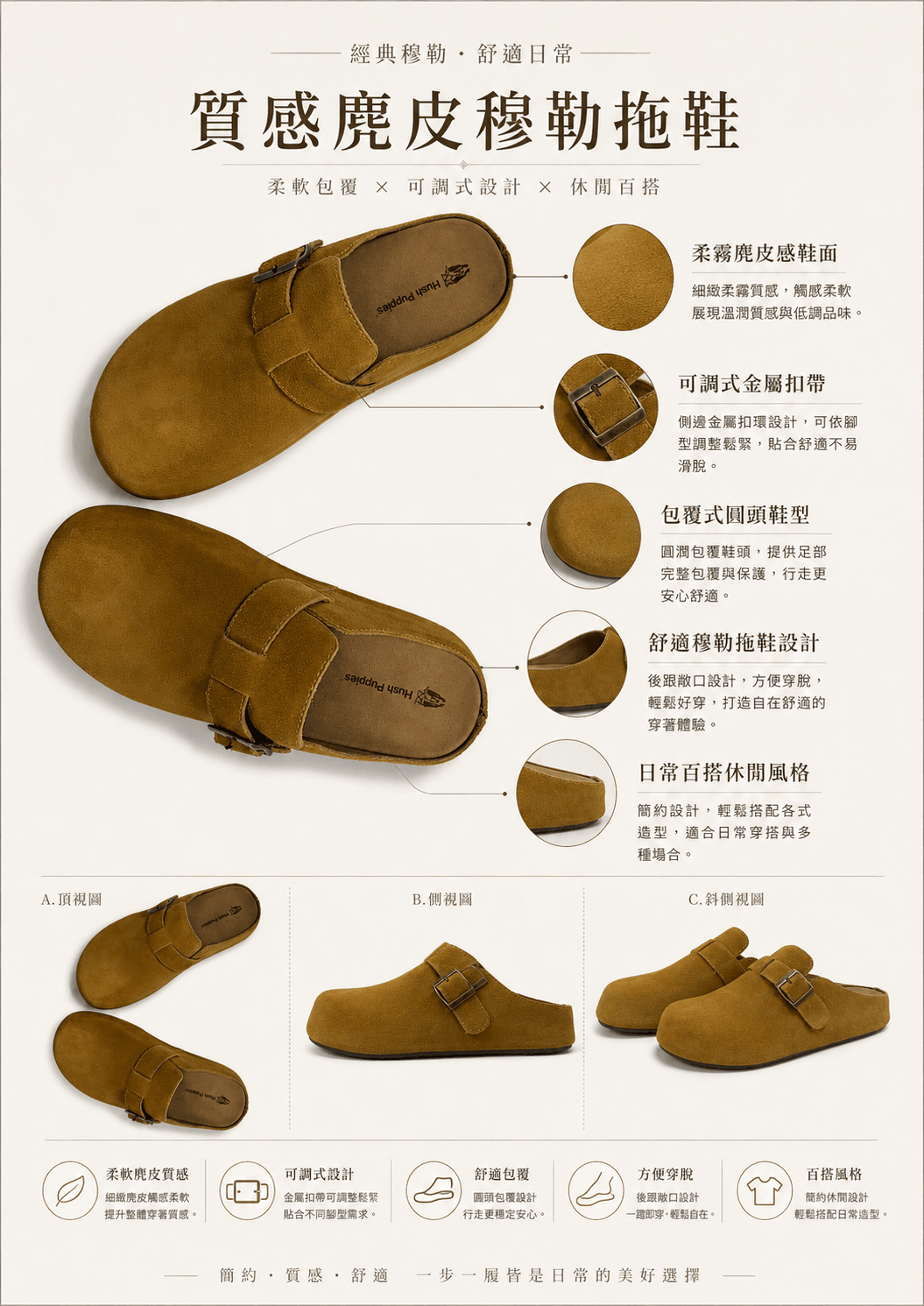 Hush Puppies 黃棕絨感休閒懶人鞋