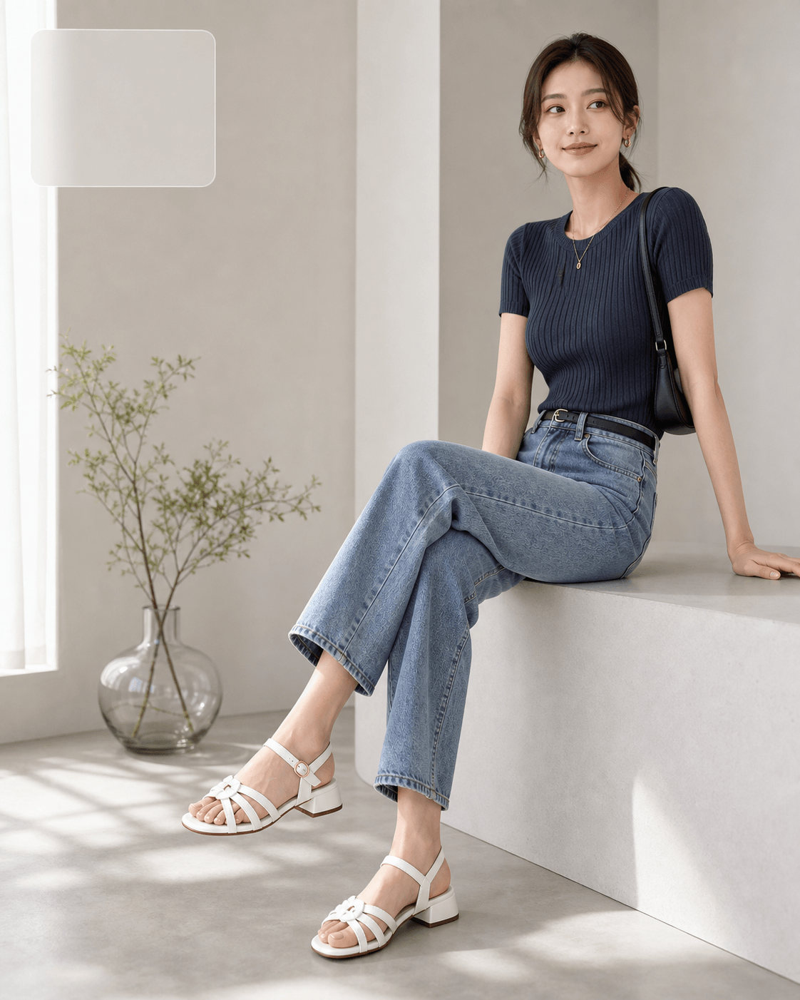 Hush Puppies 米白多帶厚底休閒涼鞋