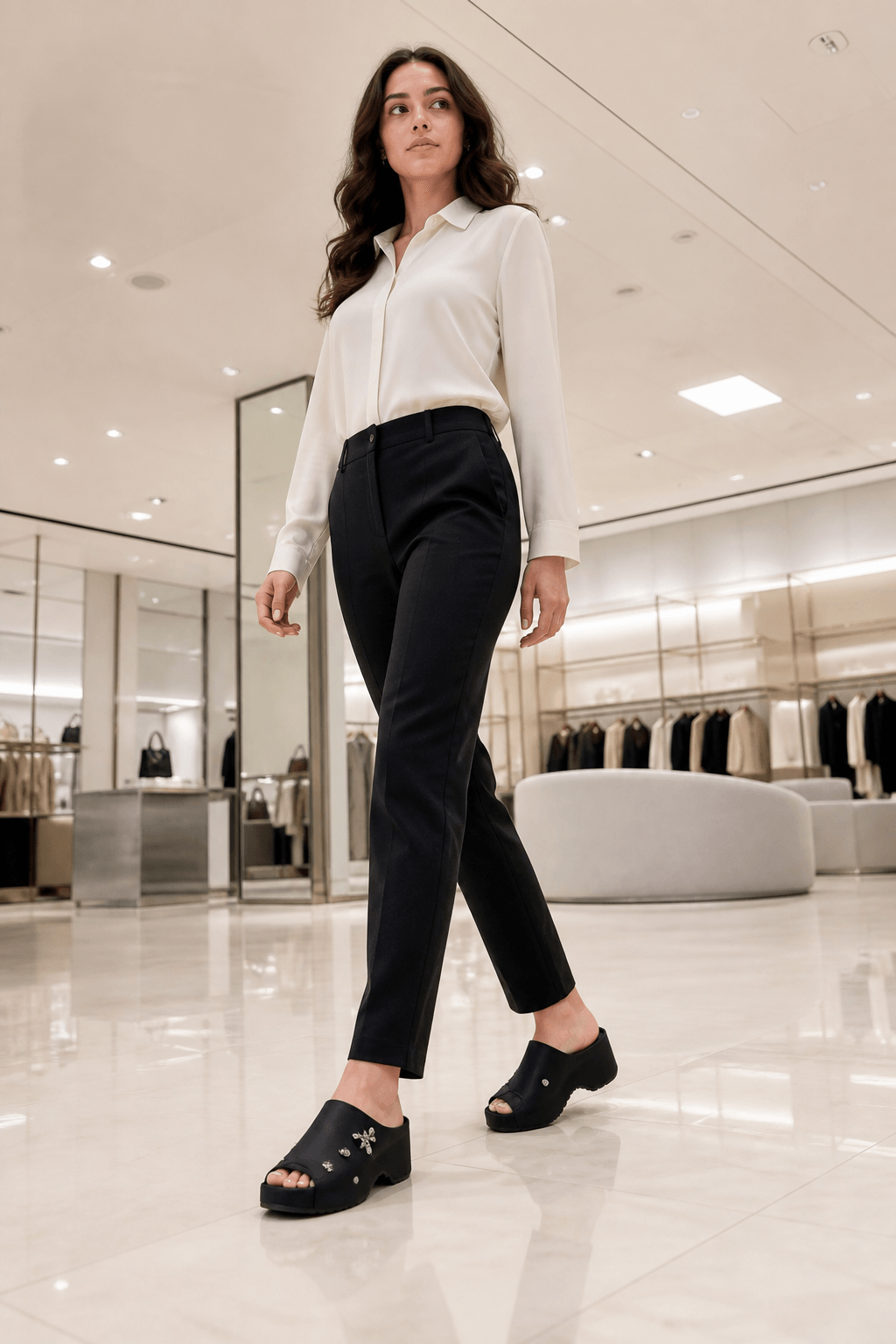 Hush Puppies 女款黑色晶鑽飾件厚底鞋