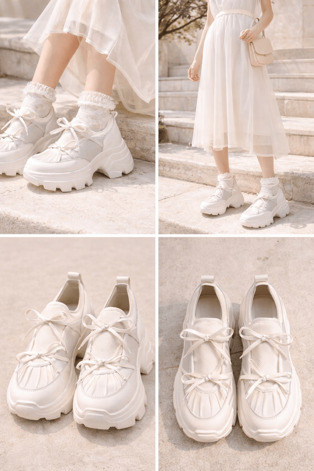 Hush Puppies 蝴蝶結厚底機能休閒鞋（奶油白）