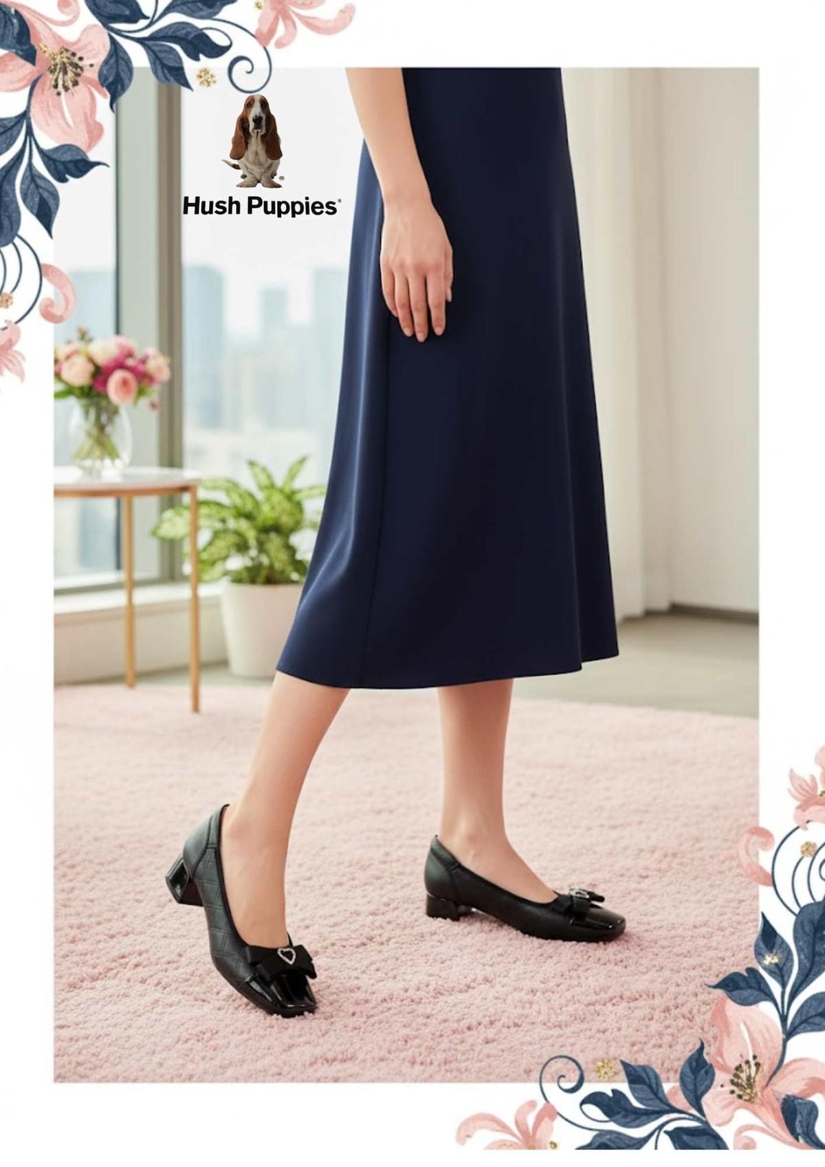 Hush Puppies 蝴蝶心金屬女低跟鞋