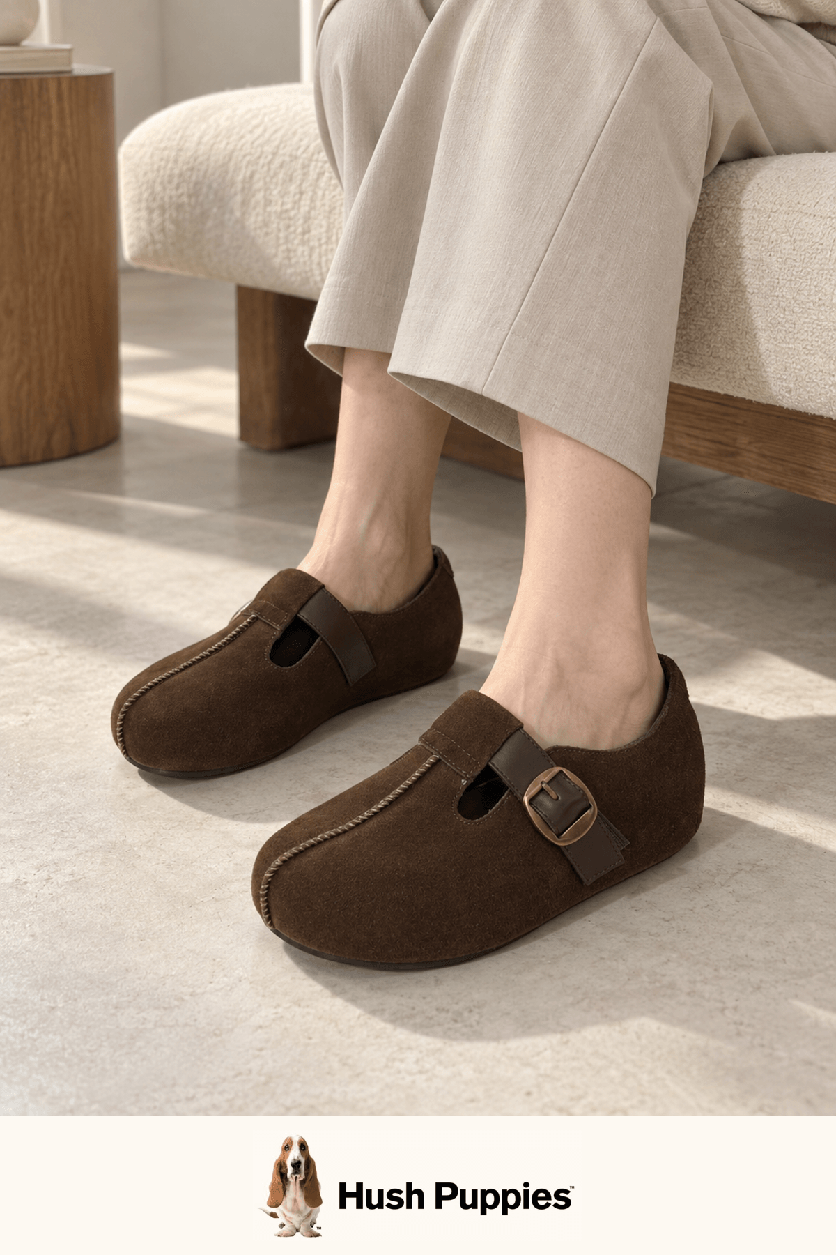 Hush Puppies 深棕色扣帶包鞋