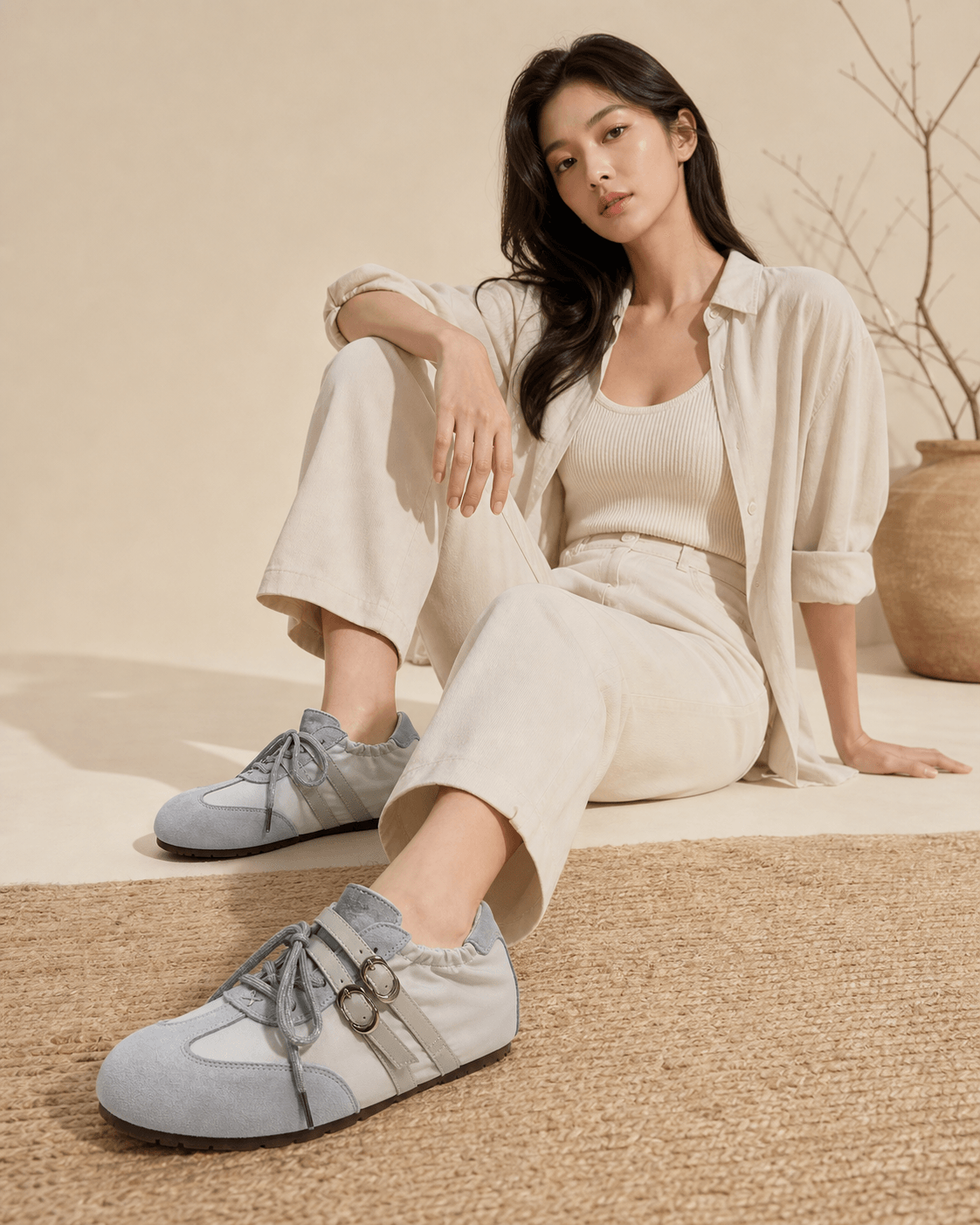 Hush Puppies 白灰層次綁帶休閒鞋