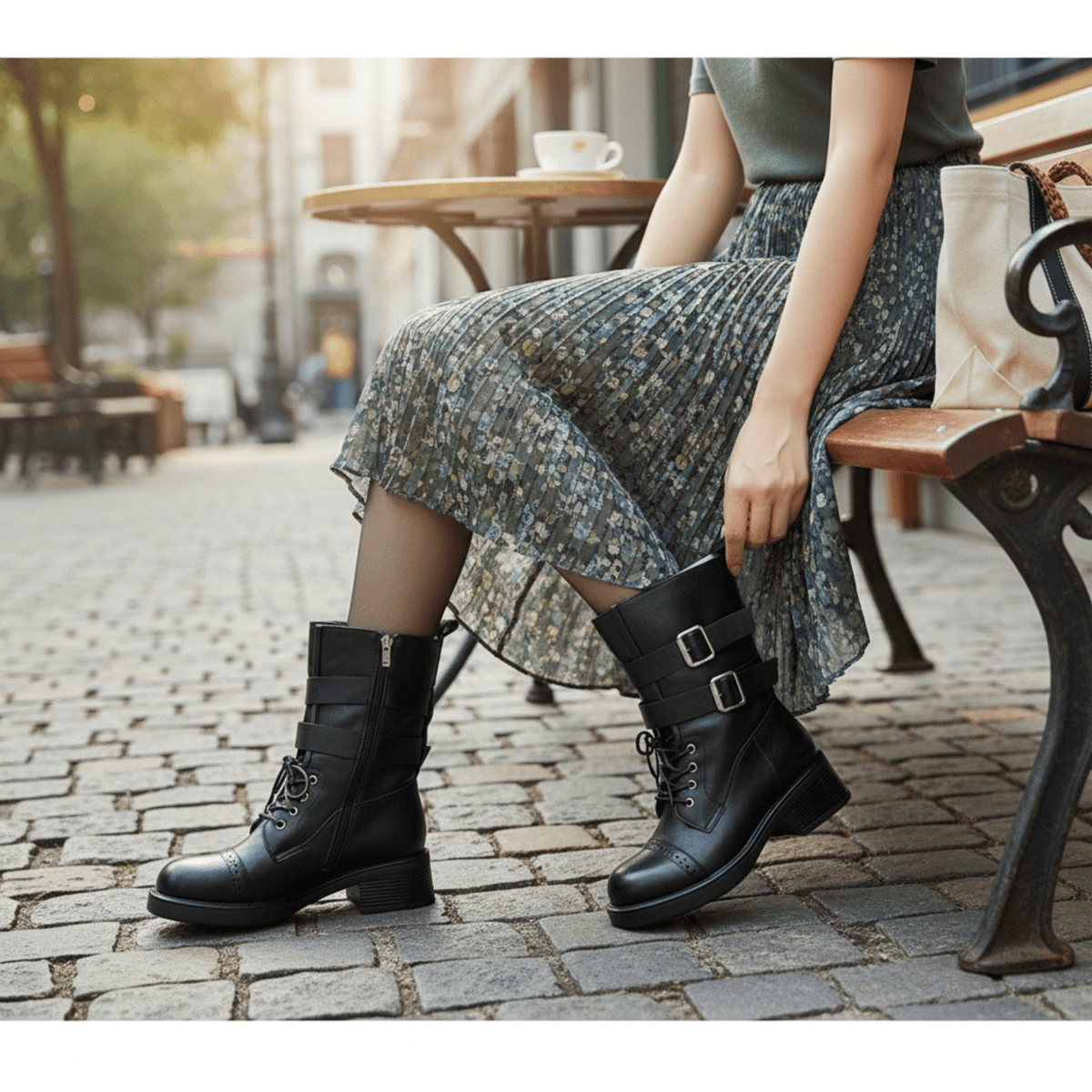 Hush Puppies 英倫復古雙釦牛津方頭中筒靴