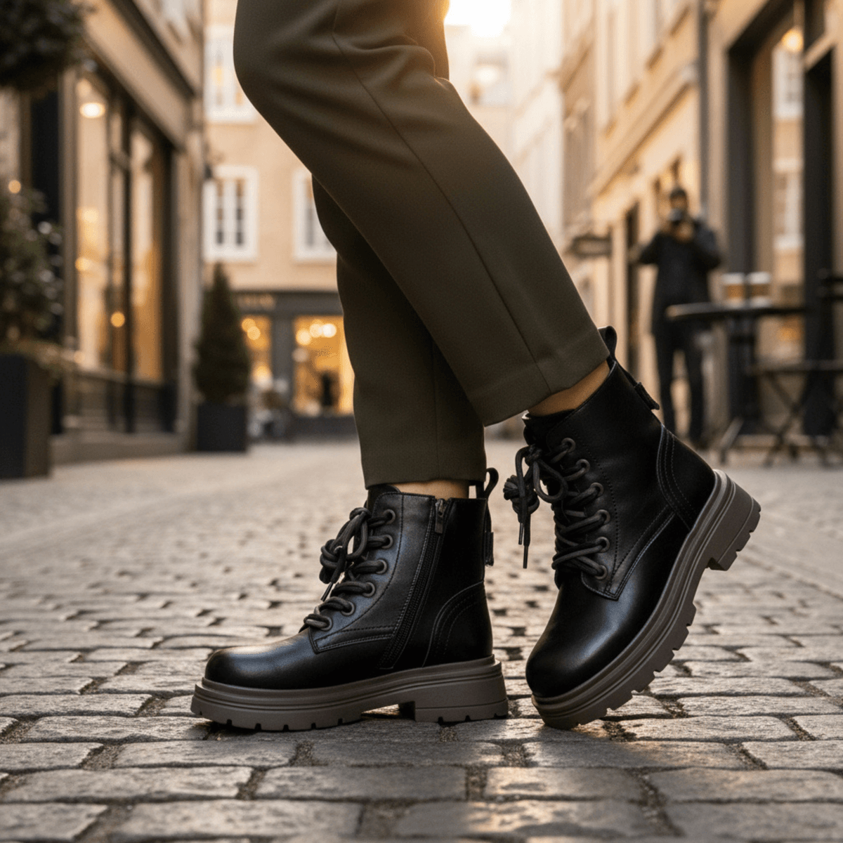 Hush Puppies 雙繩率性厚底真皮馬丁靴